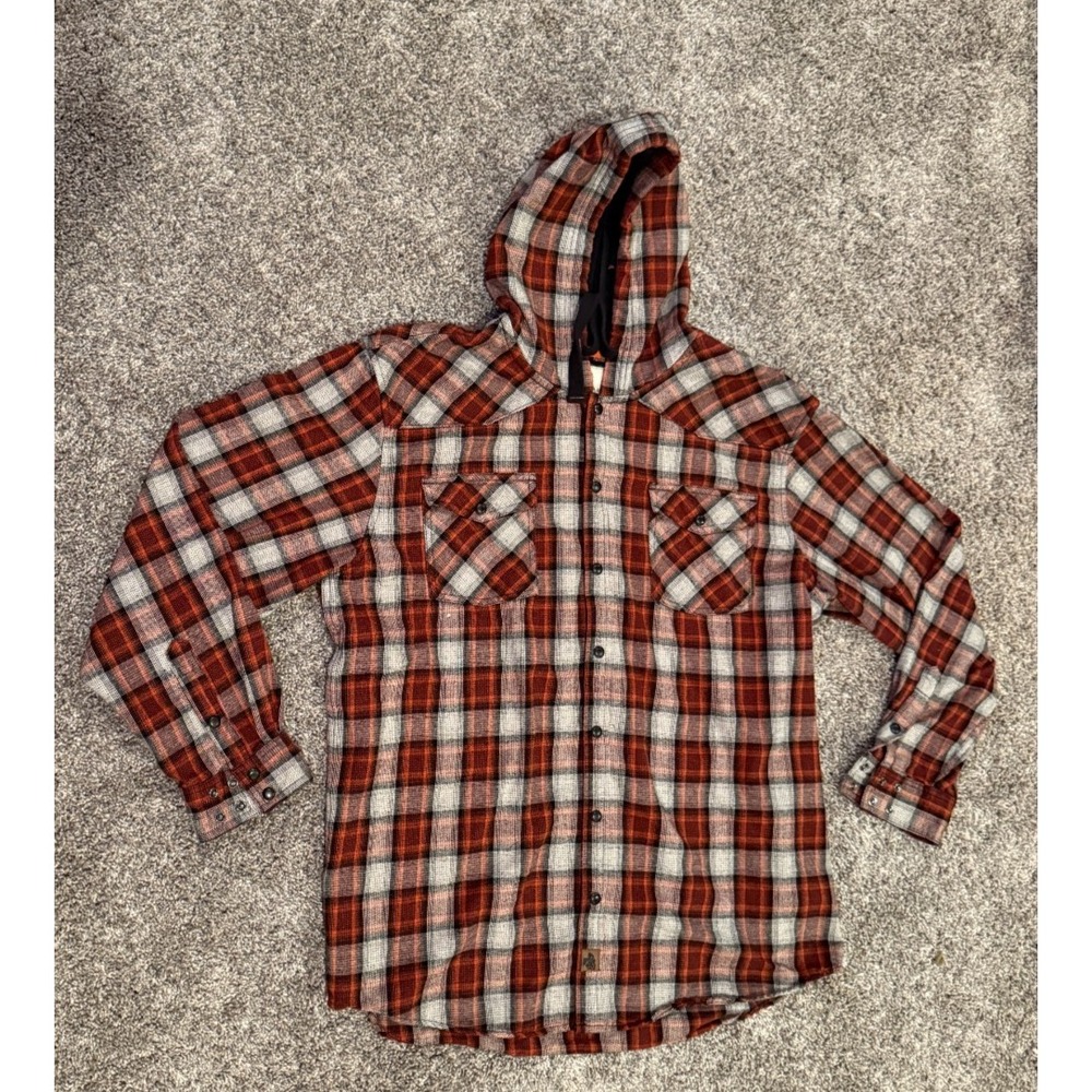 Legendary Whitetails Mens Backwoods Plaid Hooded Flannel Shirt XL Orange Black